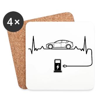 Amour des voitures électriques avec battement de cœur Voitures électriques - Dessous de verre (lot de 4) - blanc - Devant