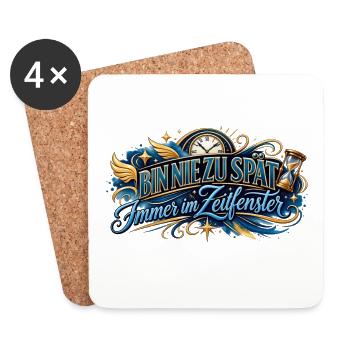 Bin nie zu spät: Zeitfenster - Untersetzer (4er-Set) - Weiß - Vorne