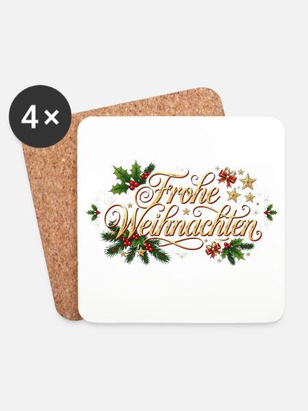 Frohe Weihnachten - Goldener Schriftzug - Untersetzer (4er-Set) - Weiß
