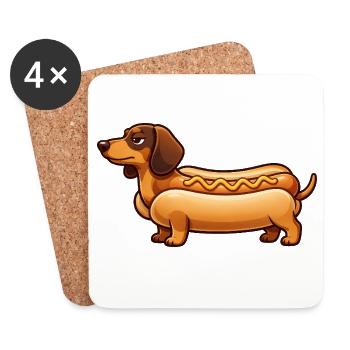 Dackel im Brötchen - Hotdog Dackel Geschenk - Untersetzer (4er-Set) - Weiß - Vorne