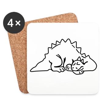 Schlafender Dinosaurier – Niedliches Cartoon - Untersetzer (4er-Set) - Weiß - Vorne