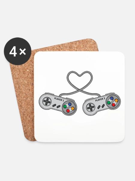 DreamTeam Controller A Gaming Game Konsole - Untersetzer (4er-Set) - Weiß