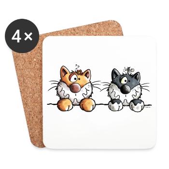 Deux chats - Dessous de verre (lot de 4) - blanc - Devant