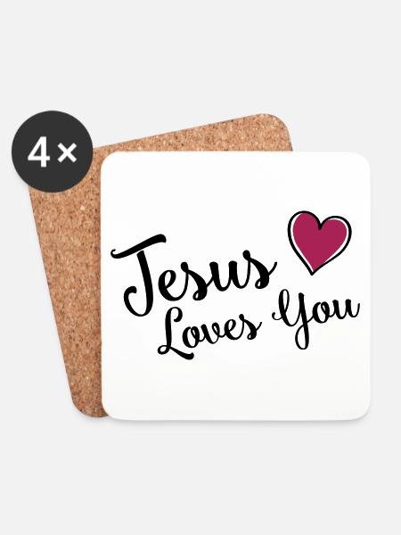 jesus loves you heart - Coasters (set of 4) - white