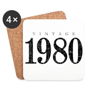 Born 1980 (Vintage Black) Birthday - Coasters (set of 4) - white - Front