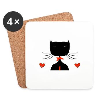 chat noir - Dessous de verre (lot de 4) - blanc - Devant