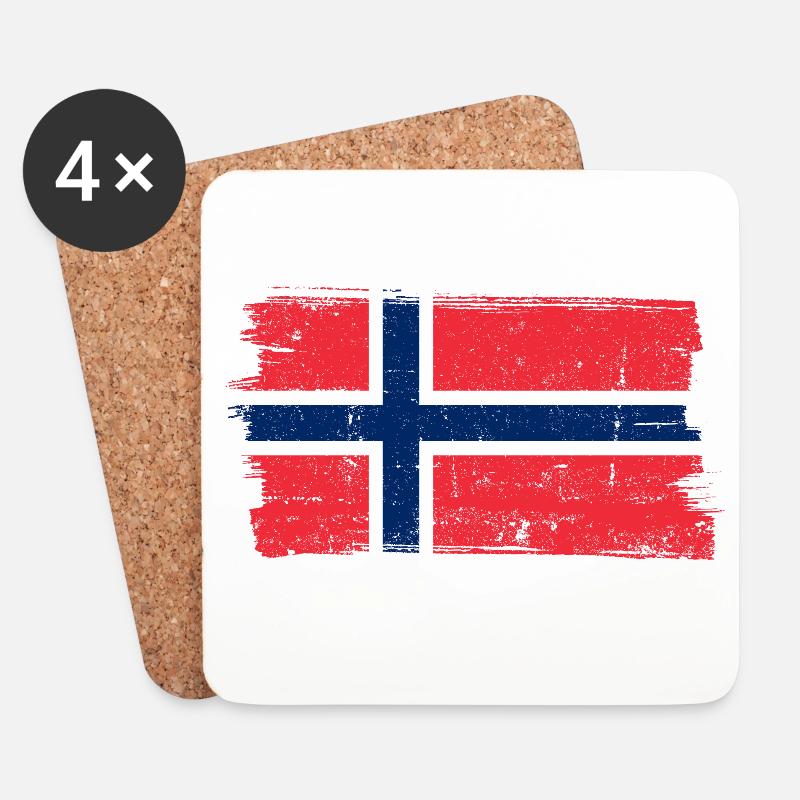 Norwegische Flagge Bürstenkreuz - Untersetzer (4er-Set) - Weiß