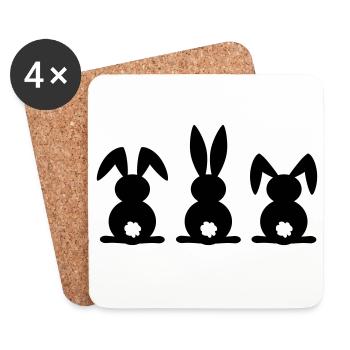 Kaninchen-Silhouette. Frohe Ostern oder Osterfeier. Ei. - Untersetzer (4er-Set) - Weiß - Vorne