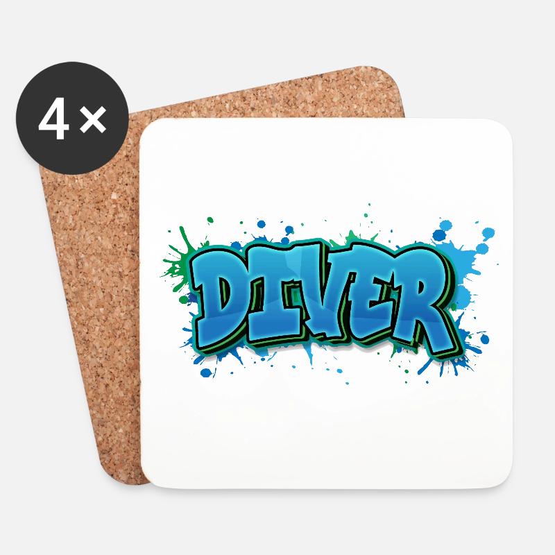 Diver Graffiti Paint Splash - Geschenk für Taucher - Untersetzer (4er-Set) - Weiß