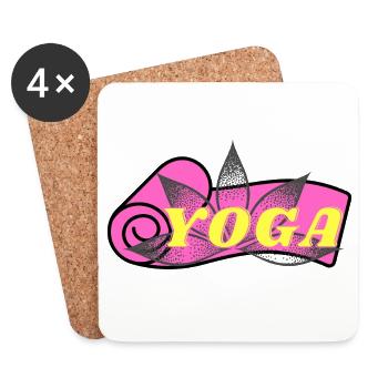 Lotus de Yoga : Police jaune sur fond rose - Dessous de verre (lot de 4) - blanc - Devant
