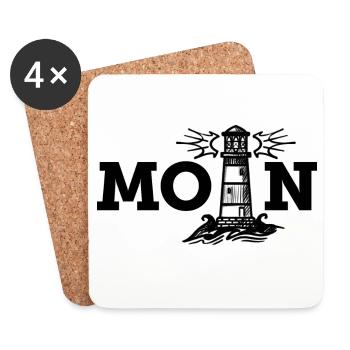 Moin (Typo/Leuchtturm - Untersetzer (4er-Set) - Weiß - Vorne