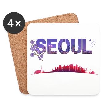 Seoul Night Skyline mit Sakura Bloom - Untersetzer (4er-Set) - Weiß - Vorne