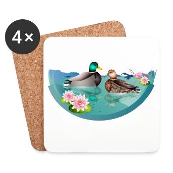 Duck couple in duck pond with water lilies - Coasters (set of 4) - white - Front