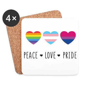 Mois de la fierté LGBT - Paix, amour, fierté - Dessous de verre (lot de 4) - blanc - Devant