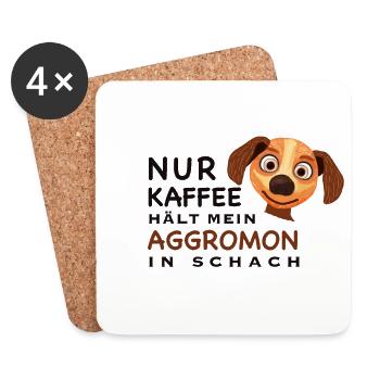 Lustiger Spruch, Kaffee hält Aggromon in Schach - Untersetzer (4er-Set) - Weiß - Vorne