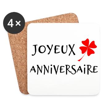 JOYEUX ANNIVERSAIRE. HAPPY BIRTHDAY. ANNIVERSAIRE. - Dessous de verre (lot de 4) - blanc - Devant
