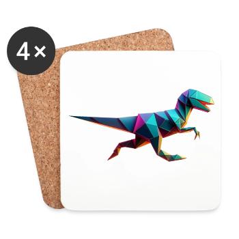 Dinosaur Raptor T-Rex Origami Geometric 3D - Coasters (set of 4) - white - Front