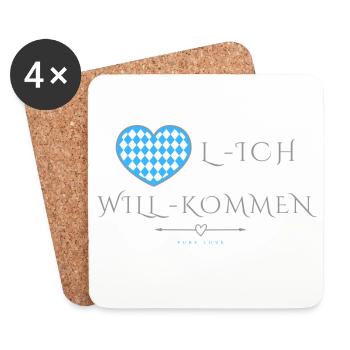 Herzlich willkommen, Herzl ich will kommen - Untersetzer (4er-Set) - Weiß - Vorne