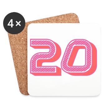 20. 20 ANS. 20e ANNIVERSAIRE. ANNIVERSAIRE 20 ANS. - Dessous de verre (lot de 4) - blanc - Devant