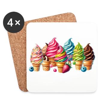 Ajoutez une touche sucrée avec ces motifs de crème glacée colorés - Dessous de verre (lot de 4) - blanc - Devant