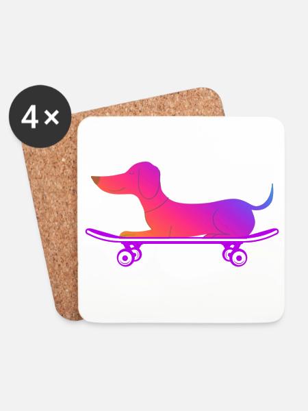 Dackel mit Skateboard - Untersetzer (4er-Set) - Weiß