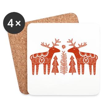 Zwillingsrentier-Weihnachtsvolk - Untersetzer (4er-Set) - Weiß - Vorne