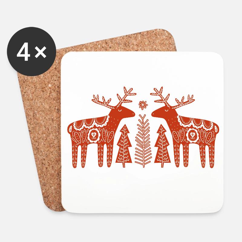 Zwillingsrentier-Weihnachtsvolk - Untersetzer (4er-Set) - Weiß