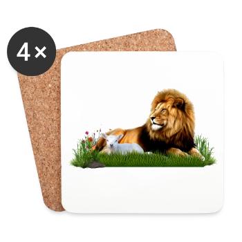 Lion et agneau dans une prairie d’herbe - Dessous de verre (lot de 4) - blanc - Devant