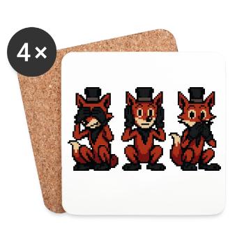 Renard à la manière des 3 singes - Dessous de verre (lot de 4) - blanc - Devant