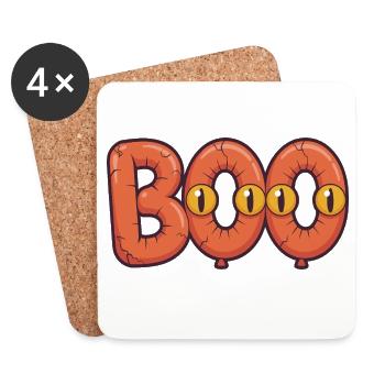 Halloween Boo Lettres effrayantes avec des yeux effrayants - Dessous de verre (lot de 4) - blanc - Devant