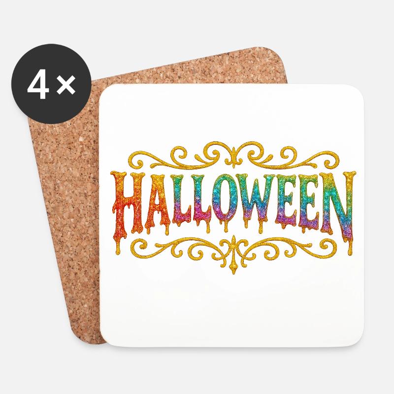 Farbglitzer Halloween Schrift - Untersetzer (4er-Set) - Weiß