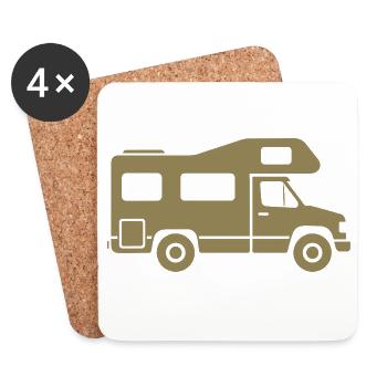 Camping-car Silhouette Camping Famille - Dessous de verre (lot de 4) - blanc - Devant