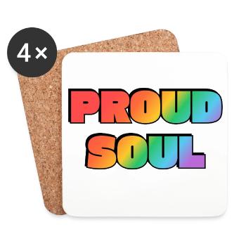 Proud Soul Arc-en-ciel Typographie Audacieuse Fierté Gay - Dessous de verre (lot de 4) - blanc - Devant
