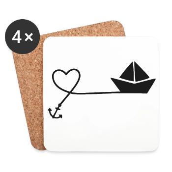 Paper Boat Sketch – Sailboat with Anchor and String - Coasters (set of 4) - white - Front
