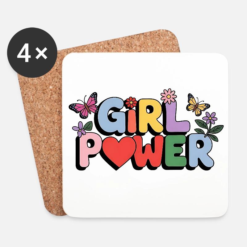Girl Power Bloom Buchstaben - Untersetzer (4er-Set) - Weiß