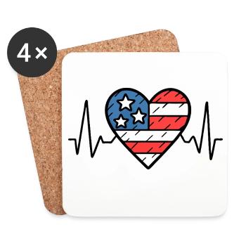 USA Heartbeat Line Amerikanische Flagge Love Design - Untersetzer (4er-Set) - Weiß - Vorne