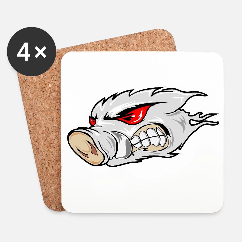 Feuriges Wildschweinkopf-Emblem - Untersetzer (4er-Set) - Weiß