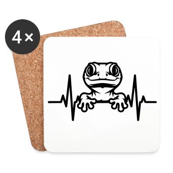 Gecko avec un battement de cœur – Motif amphibien amusant - Dessous de verre (lot de 4) - blanc - Devant