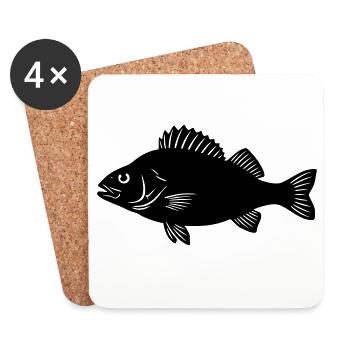 Flussbarsch Silhouette Angler Logo - Untersetzer (4er-Set) - Weiß - Vorne