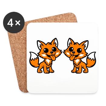 Couple Renard - Dessous de verre (lot de 4) - blanc - Devant