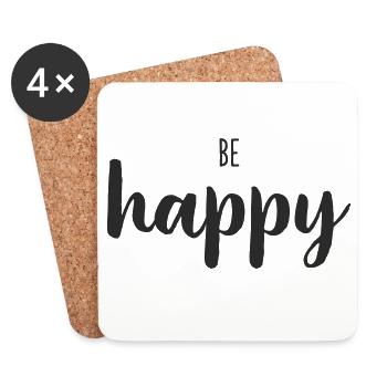 Be Happy Schriftzug Trend - Untersetzer (4er-Set) - Weiß - Vorne