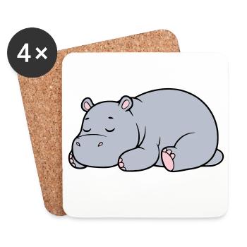 Hippopotame endormi Vecteur paresseux fatigué - Dessous de verre (lot de 4) - blanc - Devant