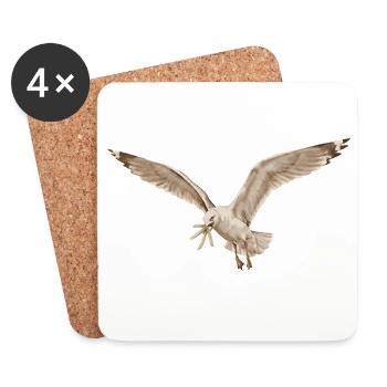 Mouette drôle qui vole des frites sur la plage - Dessous de verre (lot de 4) - blanc - Devant