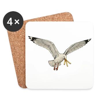 Mouette drôle qui vole des frites sur la plage - Dessous de verre (lot de 4) - blanc - Devant