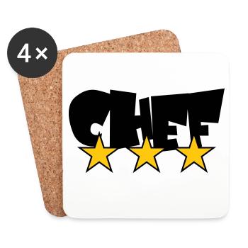 Chef Étoilé : Design 3 Étoiles Gastronomie - Dessous de verre (lot de 4) - blanc - Devant