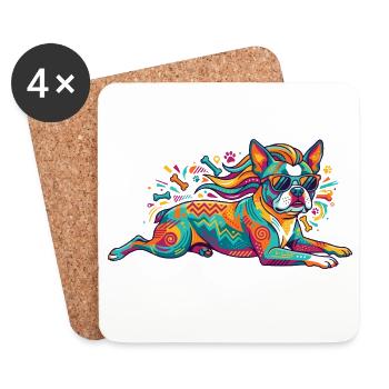Color explosion dog with sunglasses bulldog fashion - Coasters (set of 4) - white - Front