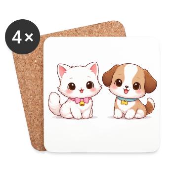 Hund Katze Comic - Untersetzer (4er-Set) - Weiß - Vorne