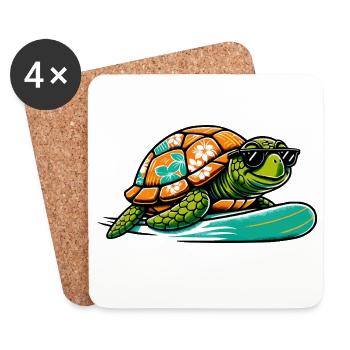 Planche de surf Hawaïenne Turtle - Dessous de verre (lot de 4) - blanc - Devant