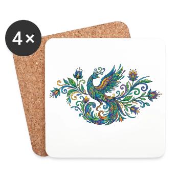 Phénix paon coloré en Art nouveau - Dessous de verre (lot de 4) - blanc - Devant