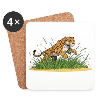 Leopard in the Grass – Cartoon Ferocity - Coasters (set of 4) - white - Front